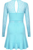 Light Blue Lace & Crepe Frill Hem Dress