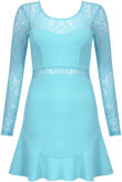 Light Blue Lace & Crepe Frill Hem Dress
