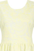 Yellow Floral Textured Back Zip Up Flared Dress 