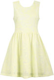 Yellow Floral Textured Back Zip Up Flared Dress 