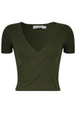Khaki Basic Wrap Front Crop To
