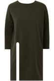 Khaki Front Side Split Long Sleeve Knitted Tops