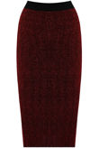 Wine Stretch Lurex Ribbed Midi Skirt