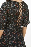 Floral Lattice Back Skater Dress In Black