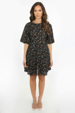 Floral Lattice Back Skater Dress In Black