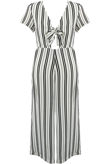 White Stripes Knot Front Jumpsuit 