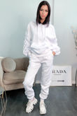White Ruched Sleeve Hoodie & Ruched Joggers Set
