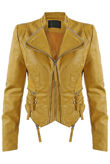 Mustard Double Collar Removable Hem PU Jacket