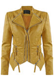 Mustard Double Collar Removable Hem PU Jacket