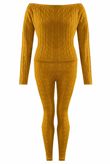 Mustard Cable Knit Off The Shoulder Jumper & Legging Co-Ord