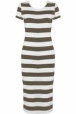 Khaki Stripe Short Sleeves Midi Dress