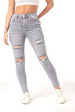 Grey Ripped Skinny Push Up Jeans