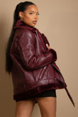 Wine Faux Fur Collar Aviator Black Jacket