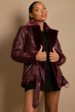 Wine Faux Fur Collar Aviator Black Jacket
