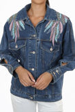 Feathered Wing Trim Denim Jacket