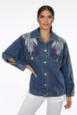 Feathered Wing Trim Denim Jacket