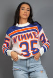 Round Neck Graphic Jumper In Blue