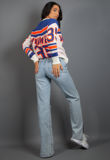Round Neck Graphic Jumper In Blue