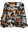 White Contrast Floral Printed Front Knot Blouse
