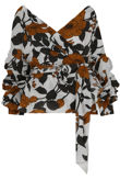White Contrast Floral Printed Front Knot Blouse