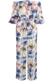 Contrast Floral Print Off Shoulder Jumpsuit