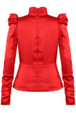 Red Satin Structured Blouse With Neck Tie