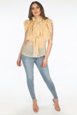 Beige Sleeveless Frilled Sheer Pussy Bow Blouse