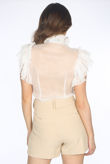White Sleeveless Frilled Sheer Pussy Bow Blouse