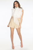White Sleeveless Frilled Sheer Pussy Bow Blouse