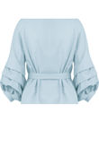 Sky Blue Cross Over Layered Sleeve Crop Tops