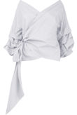 White Cross Over Layered Sleeve Crop Tops