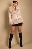 Beige Fitted Quilted Puffer Jacket With Faux Fur