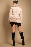 Beige Fitted Quilted Puffer Jacket With Faux Fur