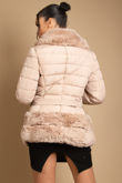 Beige Fitted Quilted Puffer Jacket With Faux Fur