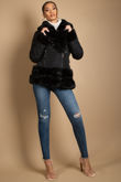Black Fitted Quilted Puffer Jacket With Faux Fur