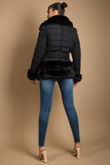 Black Fitted Quilted Puffer Jacket With Faux Fur
