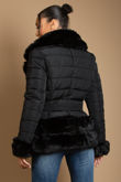 Black Fitted Quilted Puffer Jacket With Faux Fur