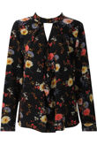 Black Cut Out Neck Floral Blouse