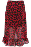 Red Leopard Frill Trim Overlap Skirt
