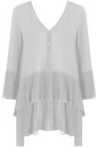 White Pleated Tier Button Up Mini Satin Dress 