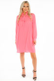 Fuchsia Ruched Tie Up Neck Dress