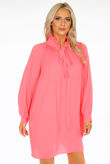 Fuchsia Ruched Tie Up Neck Dress