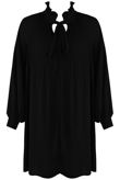 Black Ruched Tie Up Neck Dress