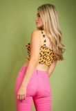 Yellow Leopard Print Button Up Crop Top