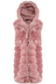 Rose Long Faux Fur Gilet with Hood