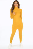 Yellow Ribbed Polo Neck Loungewear Set
