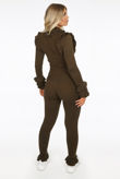 Khaki Ruffles Trim Ribbed Loungewear