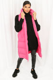 Fuchsia Longline Puffer Gilet with Hood 