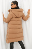 Camel Hooded Longline Puffer Coat