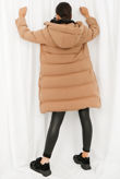 Camel Hooded Longline Puffer Coat